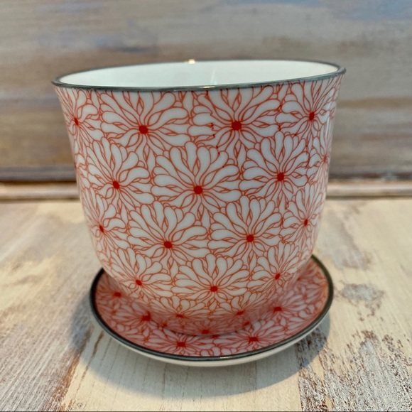 Chive Other - Chive Liberte Pot & Saucer in Red Flowers Pattern
